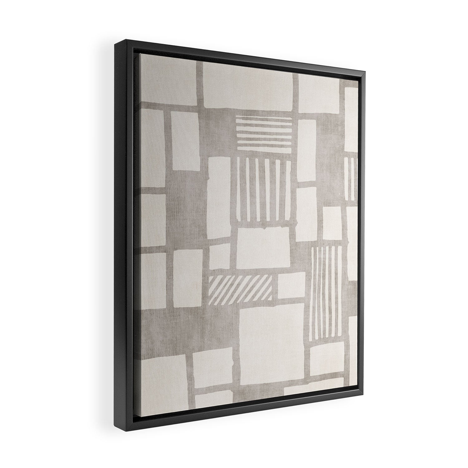 Hand Drawn Lines Minimalist Geometric Monochrome Beige Decor Artwork Framed Canvas Print Gallery Image 2