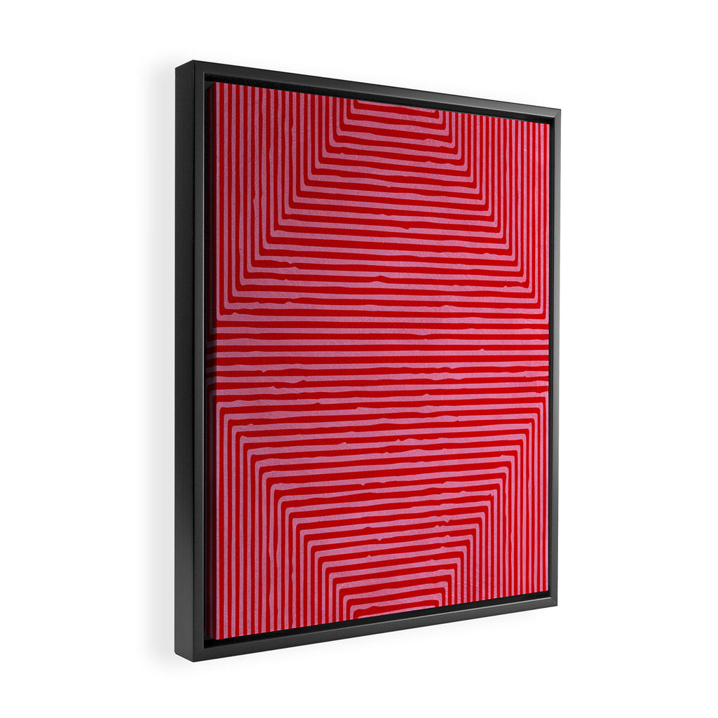 Hot Pink Geometric Drawing Digital Linocut Framed Canvas Print Gallery Image 2