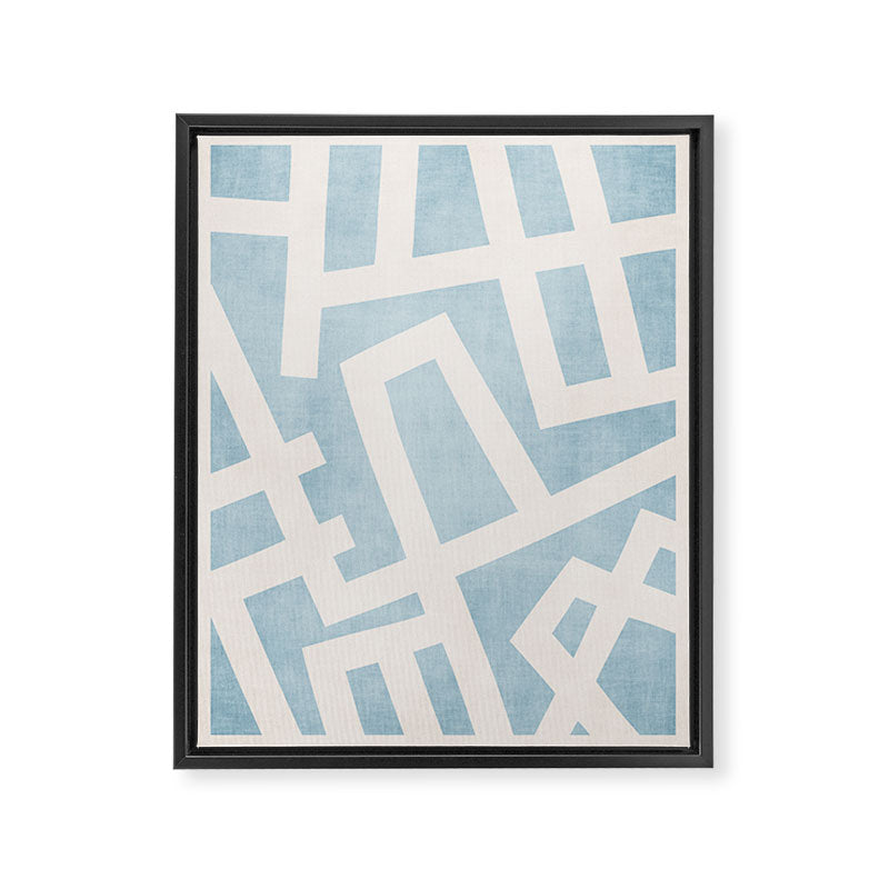 Light Blue Geometric Abstract Artwork Framed Canvas Print Gallery Image 6