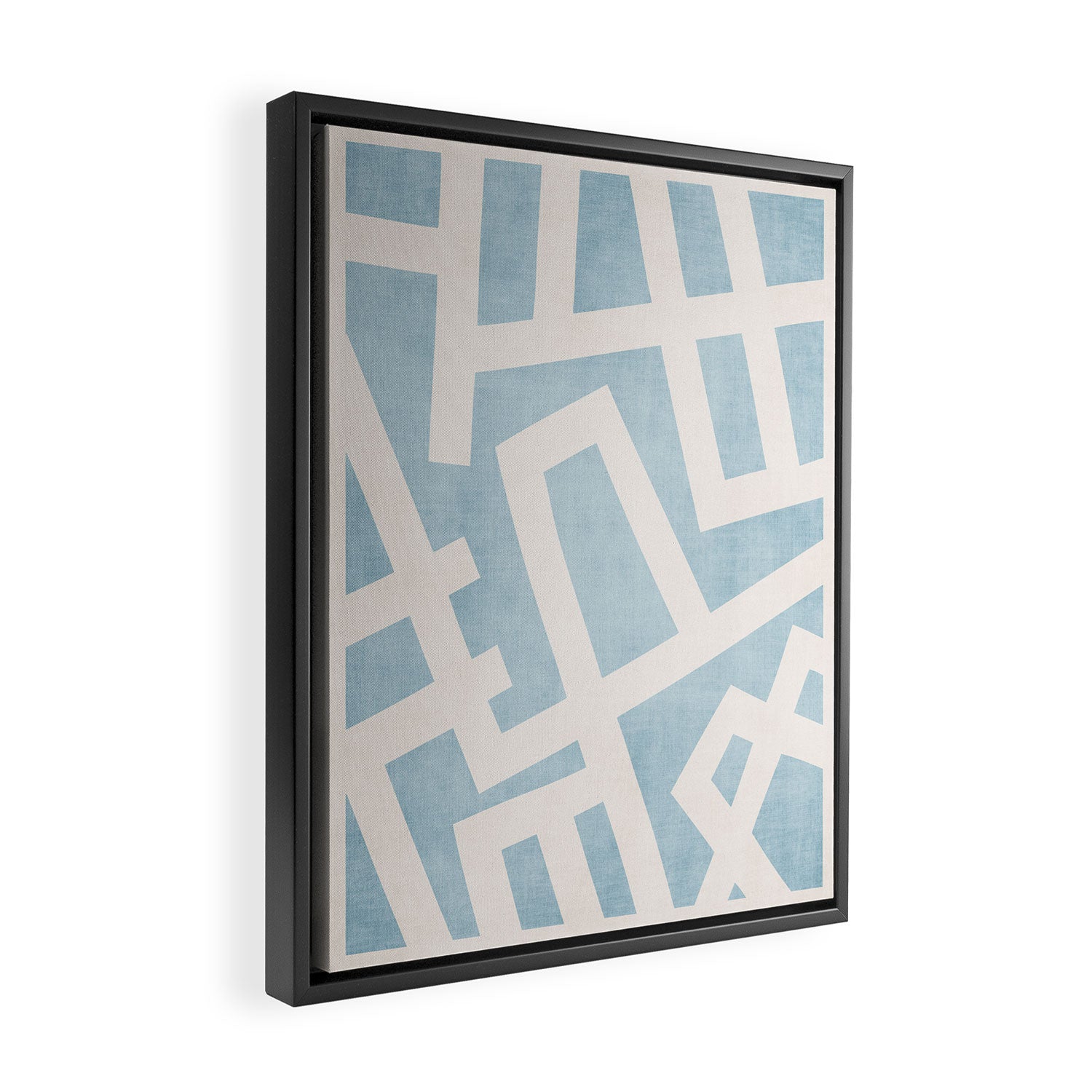 Light Blue Geometric Abstract Artwork Framed Canvas Print Gallery Image 2