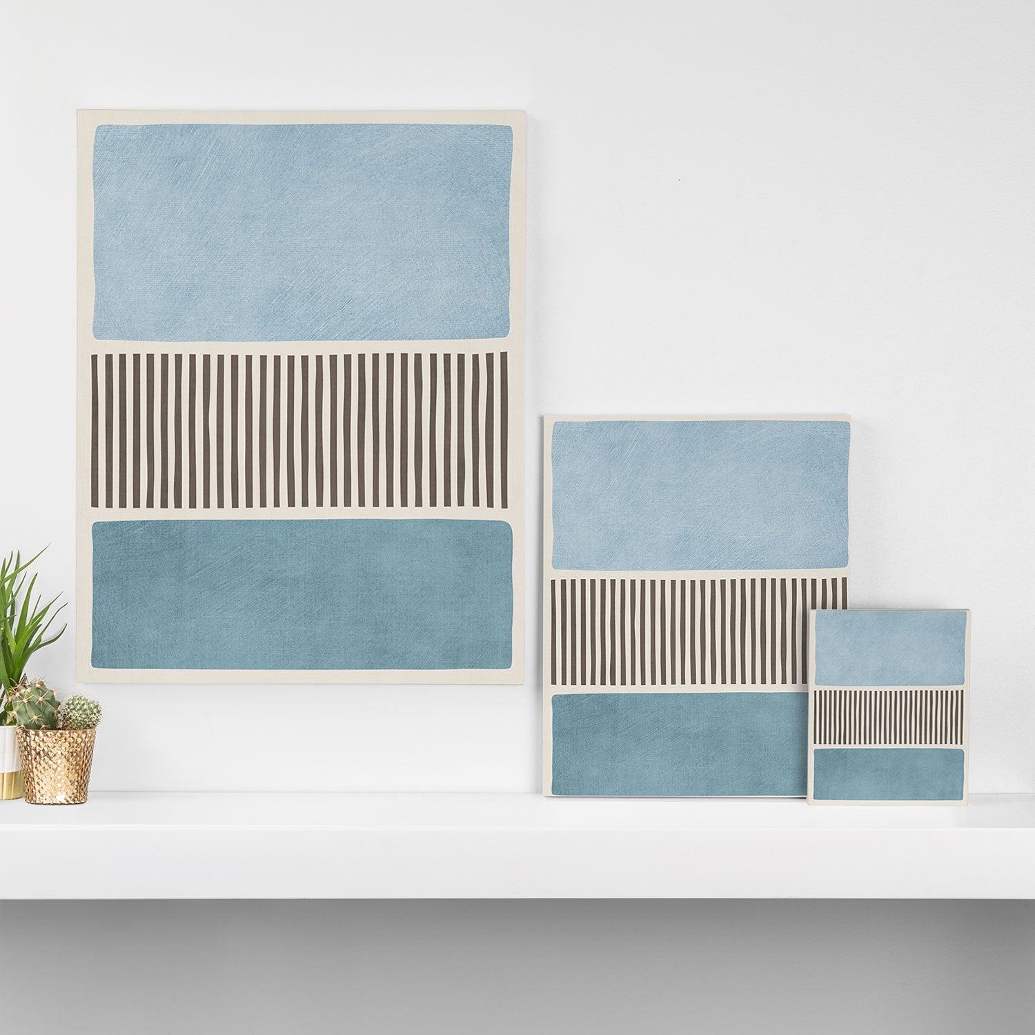Light Blue Gray Lines Modern Minimal Abstract Artwork Canvas Print Gallery Image 3
