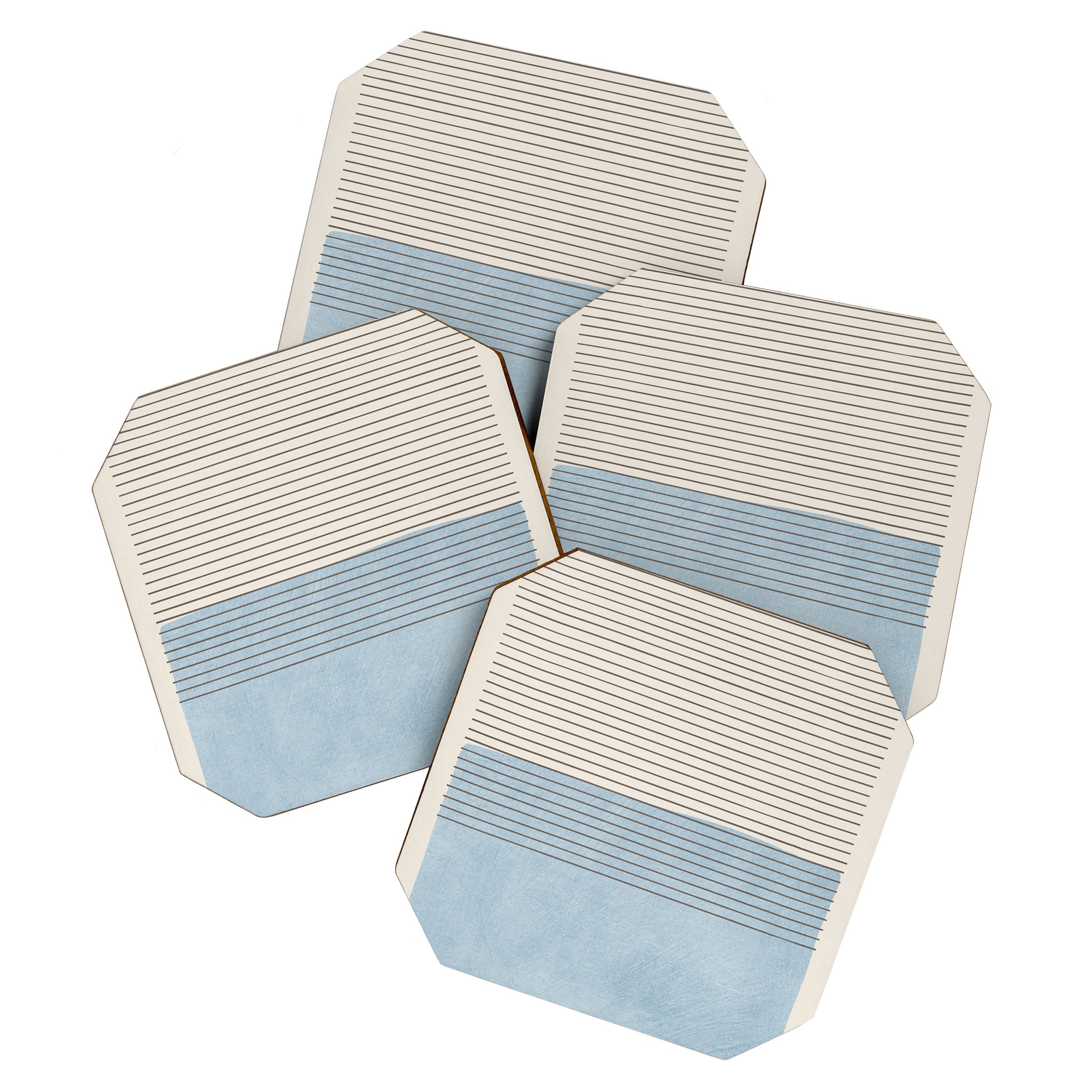 Light Blue Thin Black Lines Minimalism Modern Artwork Coaster Gallery Image 1