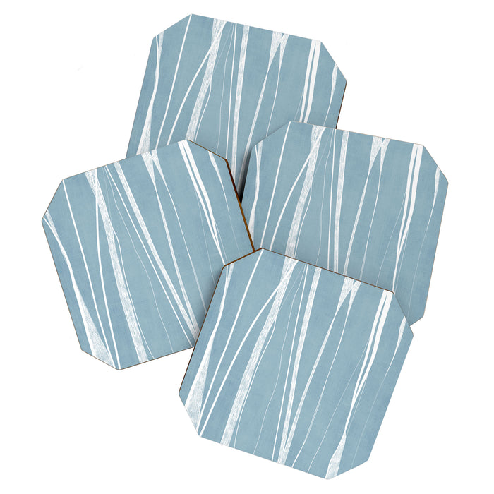 Light Blue White Lines Artwork Coaster Gallery Image 1