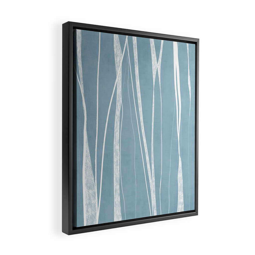 Light Blue White Lines Artwork Framed Canvas Print Gallery Image 2