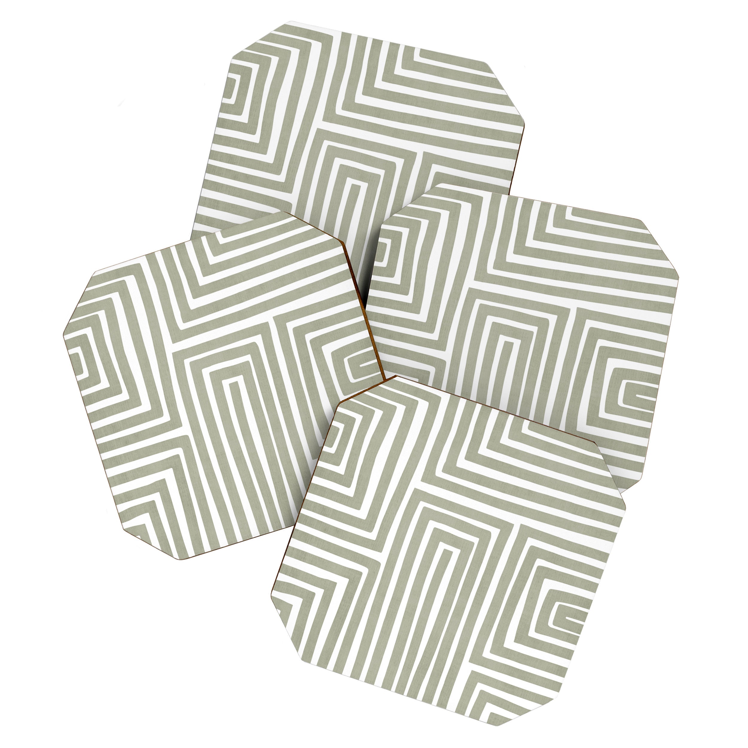 Light Green Bold Lines Neutral Artwork Coaster Gallery Image 1