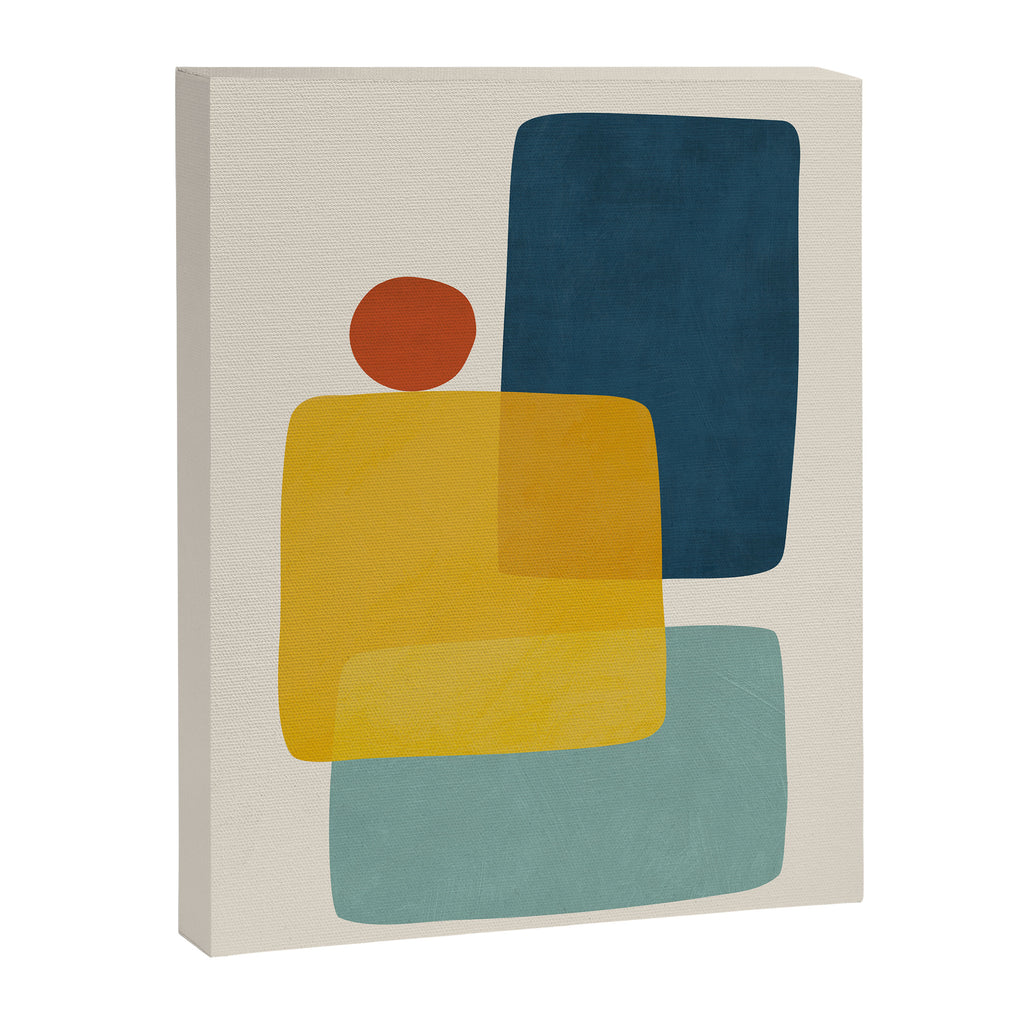 MCM Abstract Shapes Navy Mustard Red I Canvas Print Gallery Image 6