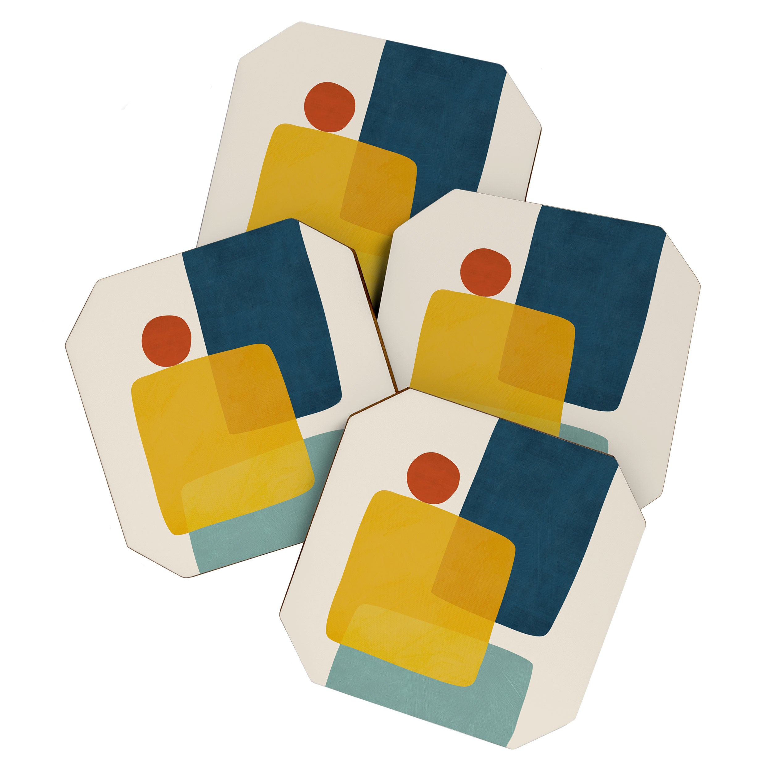 MCM Abstract Shapes Navy Mustard Red I Coaster Gallery Image 1