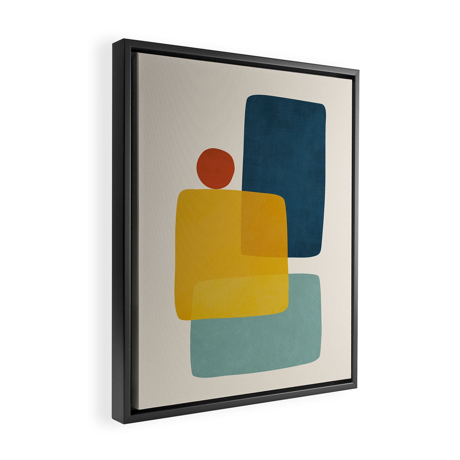 MCM Abstract Shapes Navy Mustard Red I Framed Canvas Print Gallery Image 2