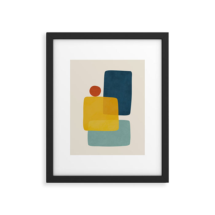 MCM Abstract Shapes Navy Mustard Red I Framed Art Print Gallery Image 1