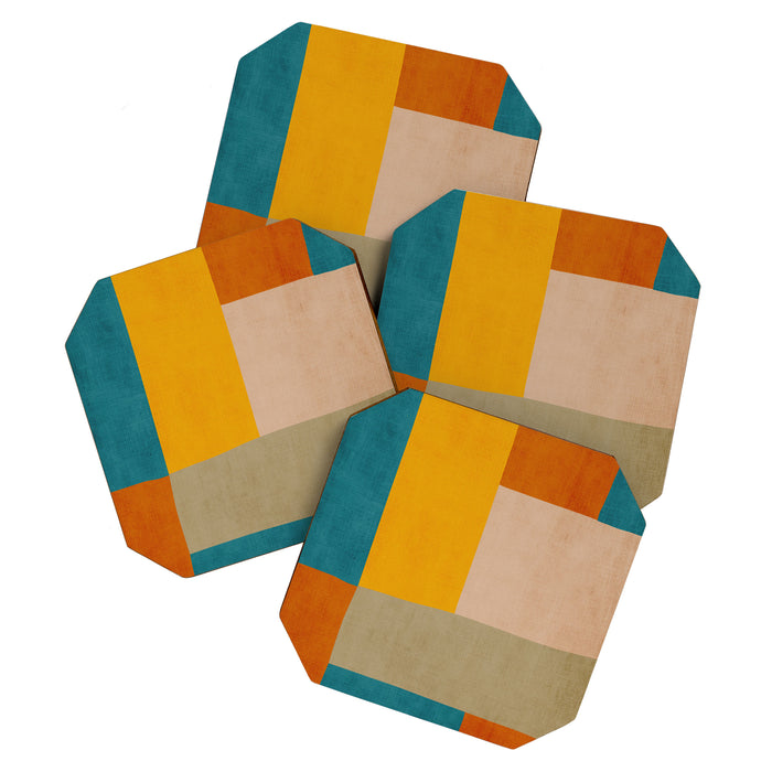 Mid-Century Modern Burnt-Orange Yellow Teal Blue Coaster Gallery Image 1