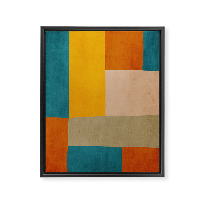 Mid-Century Modern Burnt-Orange Yellow Teal Blue Framed Canvas Print Gallery Image 6