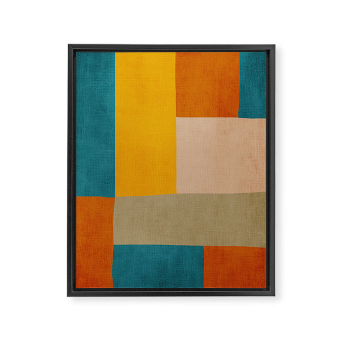 Mid-Century Modern Burnt-Orange Yellow Teal Blue Framed Canvas Print Gallery Image 1