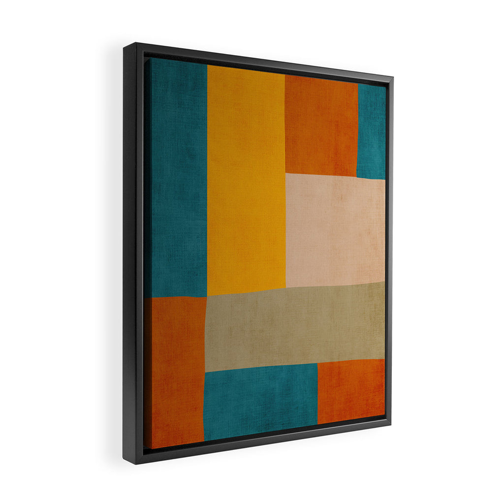 Mid-Century Modern Burnt-Orange Yellow Teal Blue Framed Canvas Print Gallery Image 2