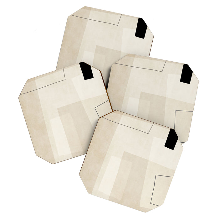 Minimalist Beige Black Japandi Artwork II Coaster Gallery Image 1