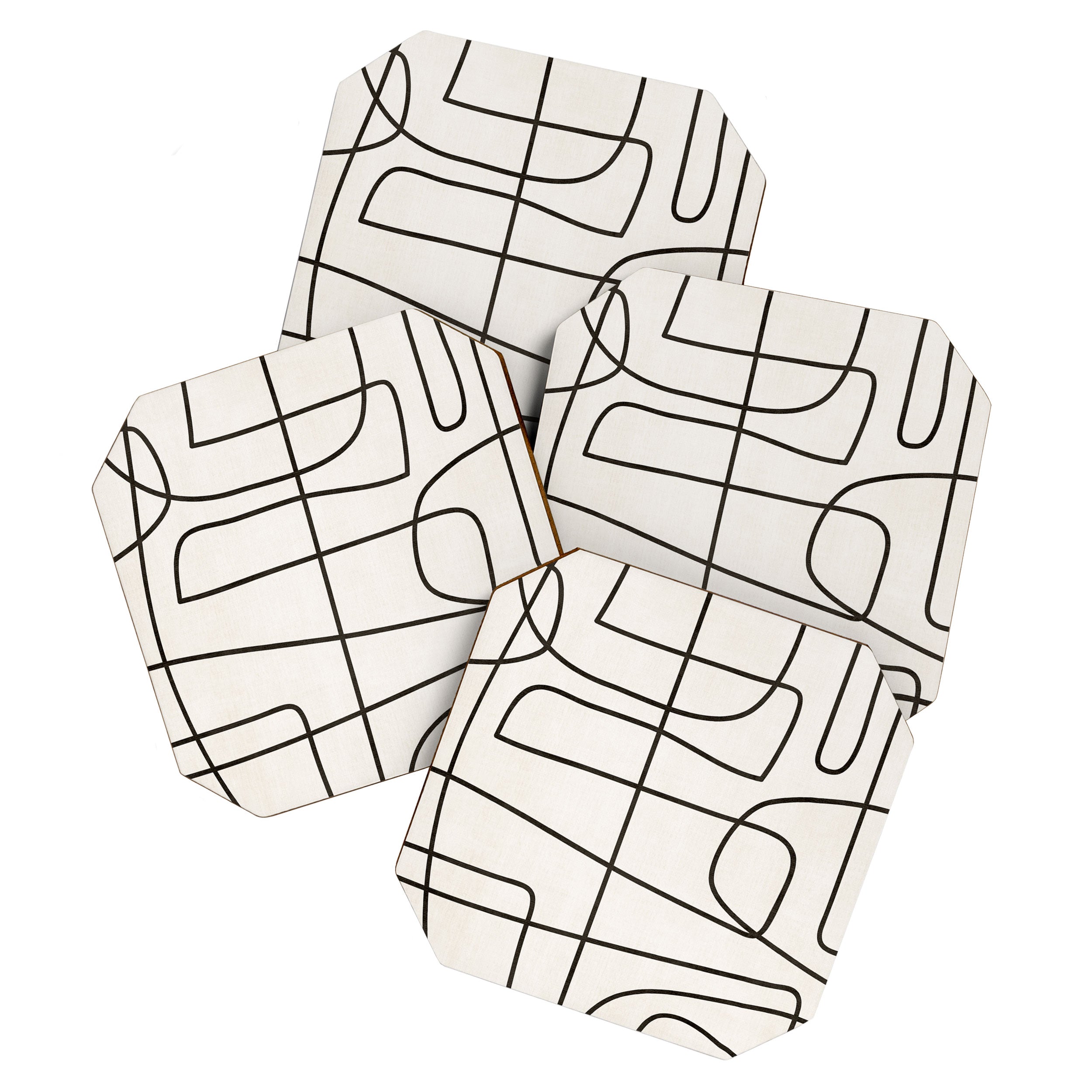 Minimalist Black White Abstract Line Art Coaster Gallery Image 1