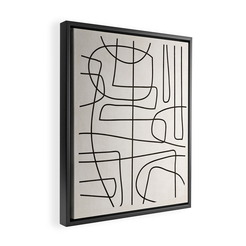 Minimalist Black White Abstract Line Art Framed Canvas Print Gallery Image 2