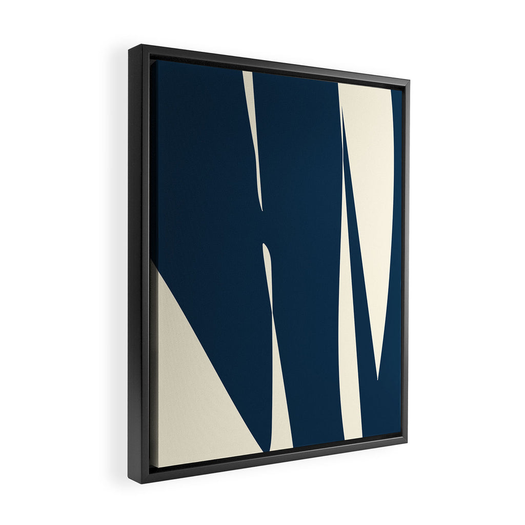 Minimalist Blue & Ivory Abstract Shapes Framed Canvas Print Gallery Image 2