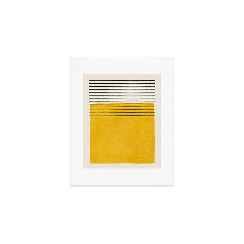 Minimalist Bright Yellow Black Horizontal Lines Art Print Gallery Image 1