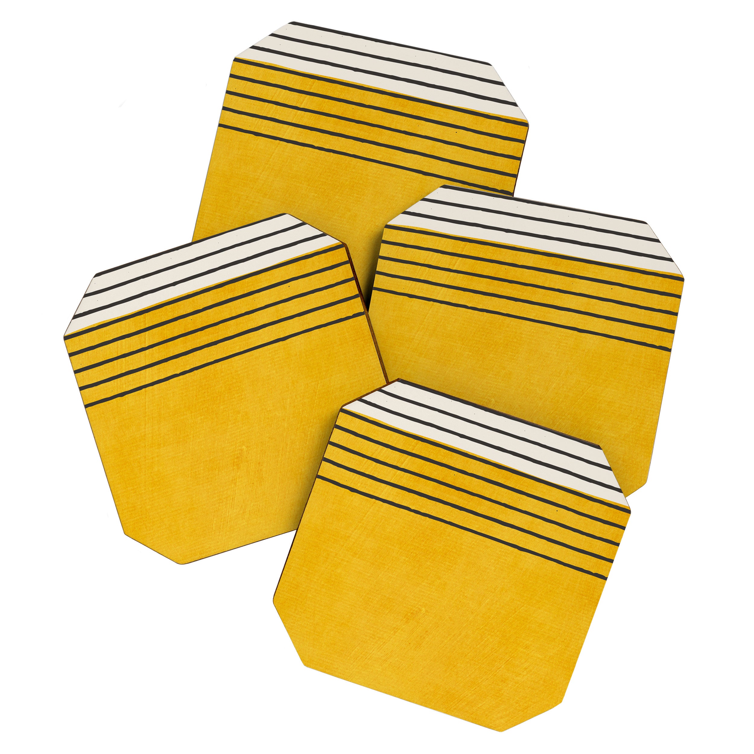 Minimalist Bright Yellow Black Horizontal Lines Coaster Gallery Image 1