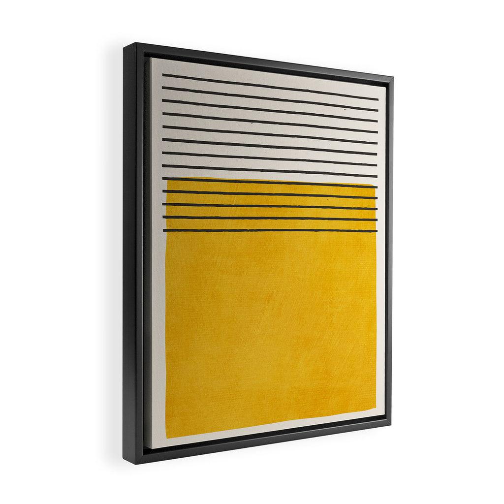 Minimalist Bright Yellow Black Horizontal Lines Framed Canvas Print Gallery Image 2