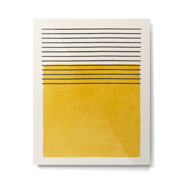 Minimalist Bright Yellow Black Horizontal Lines Metal Print Gallery Image 1