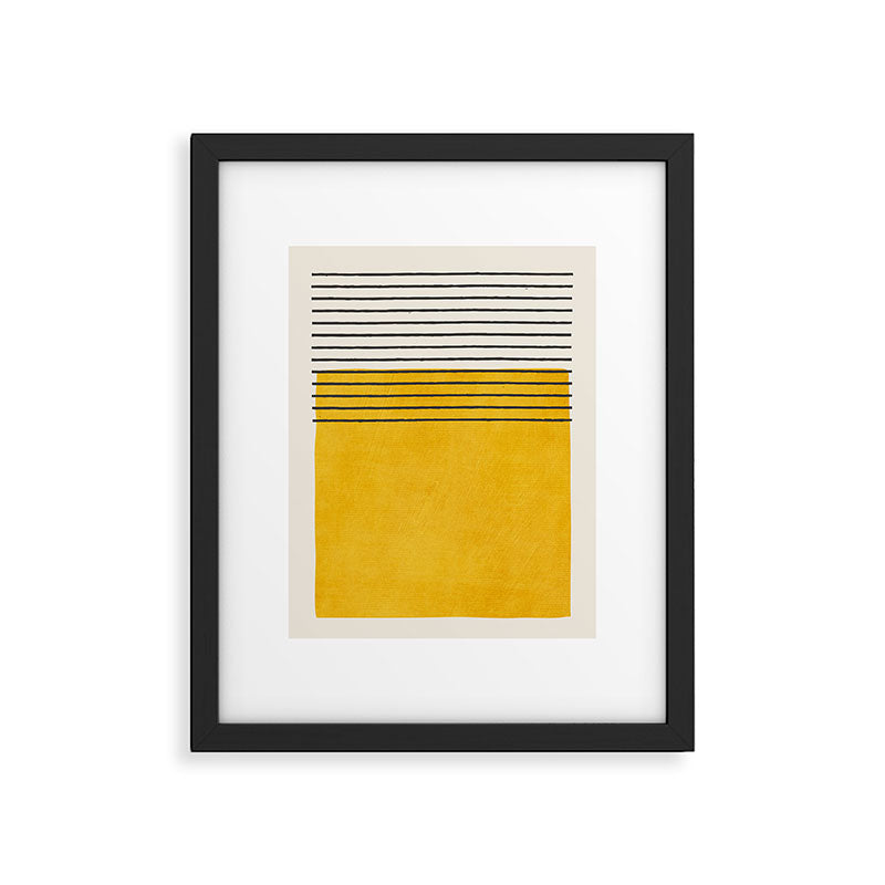 Minimalist Bright Yellow Black Horizontal Lines Framed Art Print Gallery Image 5