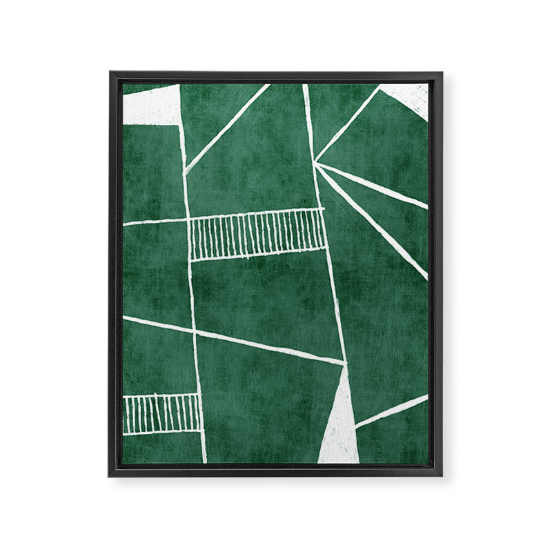 Minimalist Dark Green White Lines Artwork Framed Canvas Print Gallery Image 6