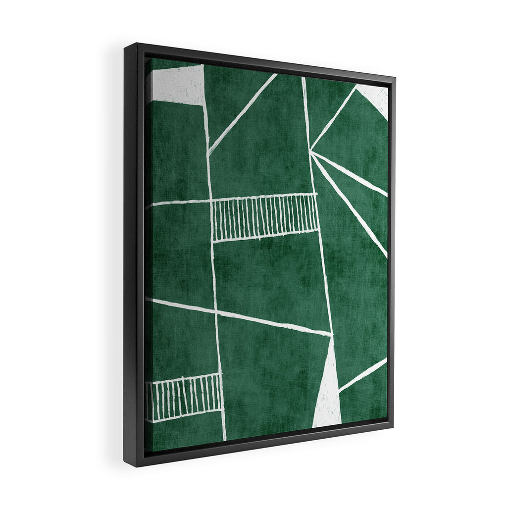 Minimalist Dark Green White Lines Artwork Framed Canvas Print Gallery Image 2