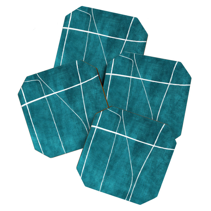 Minimalist Teal White Abstract Artwork Coaster Gallery Image 1