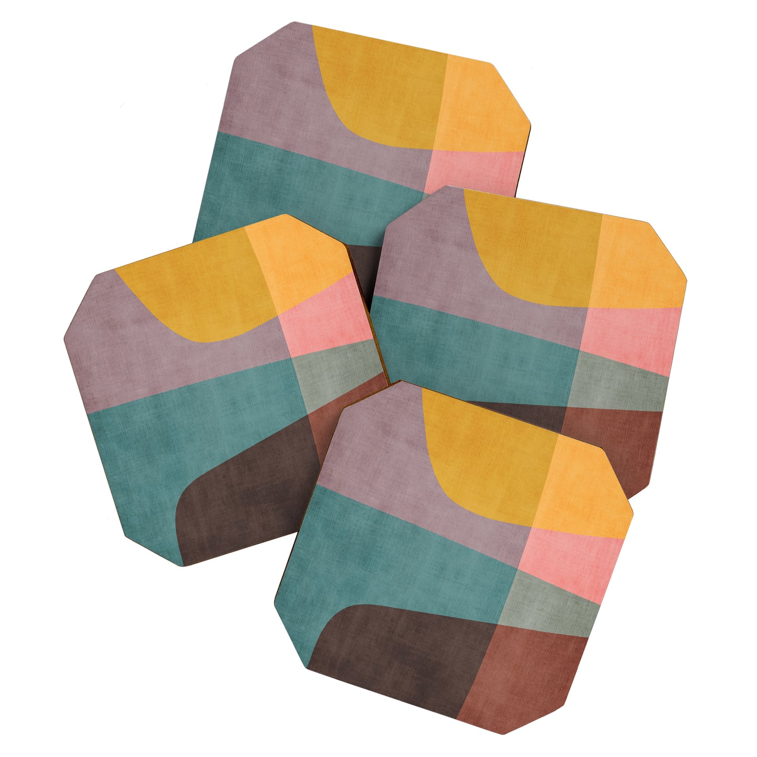 Modern Abstract Artwork Yellow Teal Pink Coaster Gallery Image 1