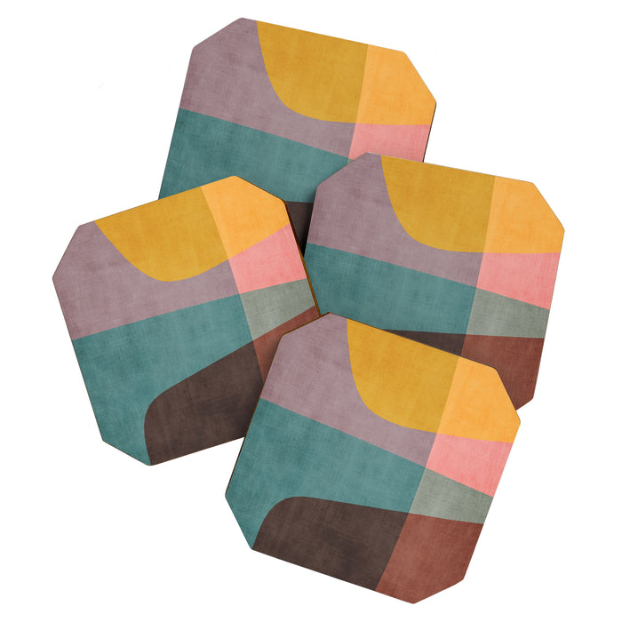 Modern Abstract Artwork Yellow Teal Pink Coaster Gallery Image 1