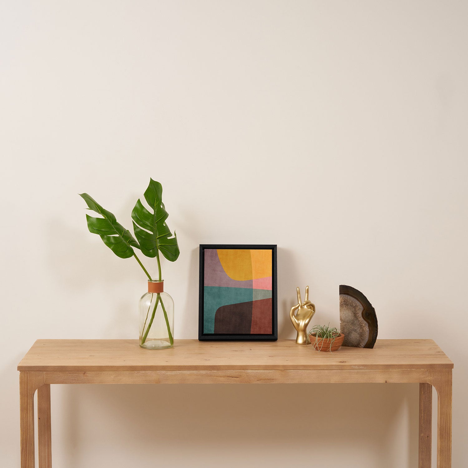 Modern Abstract Artwork Yellow Teal Pink Framed Canvas Print Gallery Image 4
