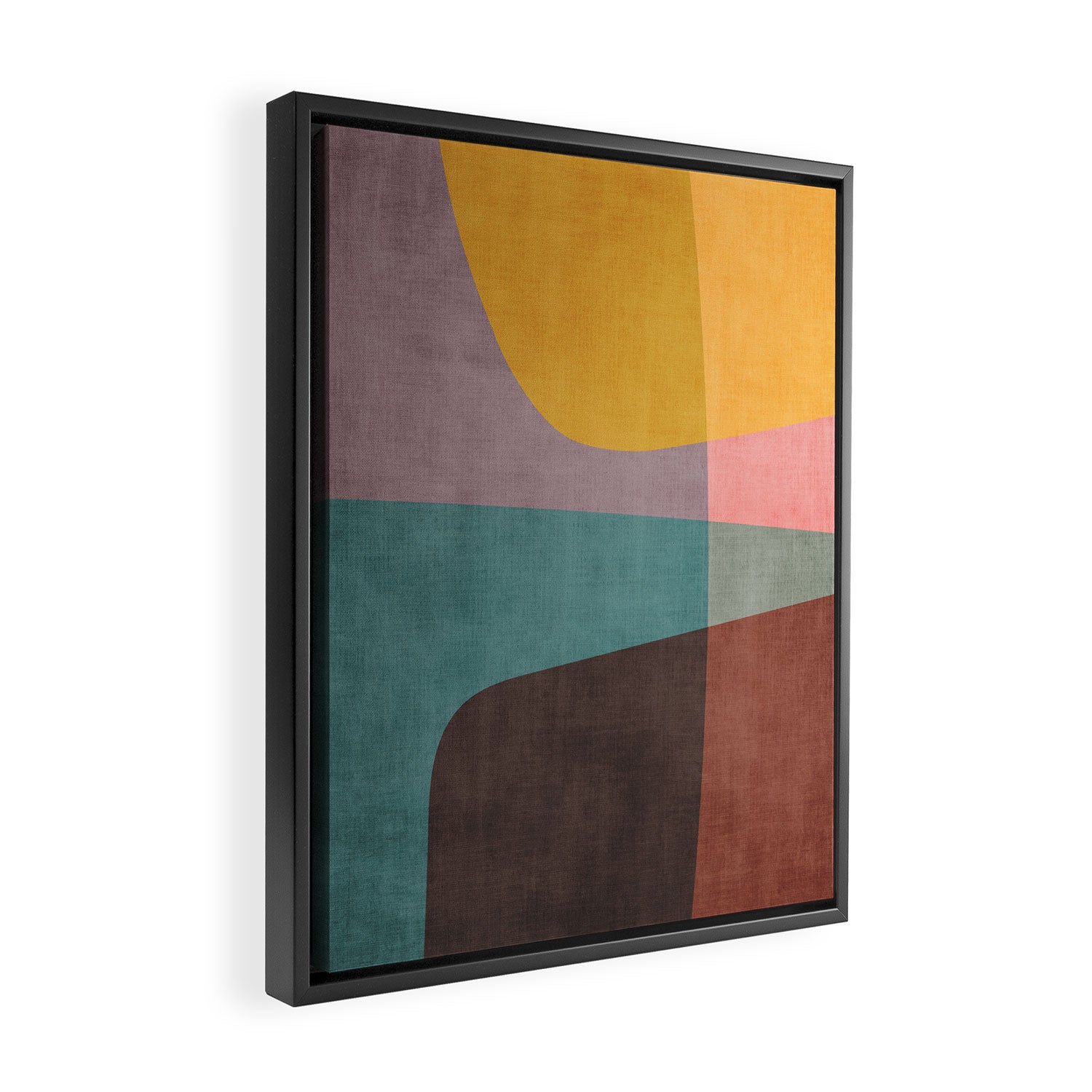 Modern Abstract Artwork Yellow Teal Pink Framed Canvas Print Gallery Image 2