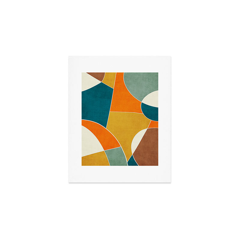 Modern Abstract Mustard Orange Navy Teal White Artwork Art Print Gallery Image 1