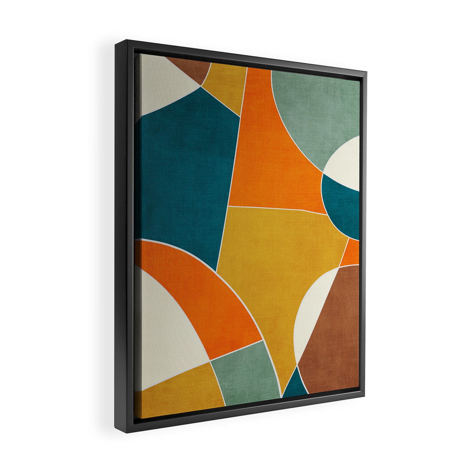 Modern Abstract Mustard Orange Navy Teal White Artwork Framed Canvas Print Gallery Image 2