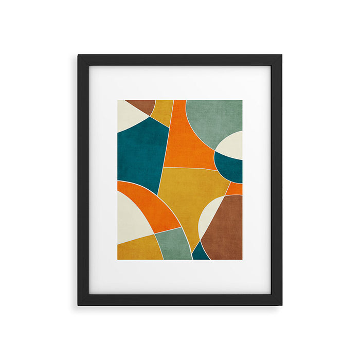 Modern Abstract Mustard Orange Navy Teal White Artwork Framed Art Print Gallery Image 1