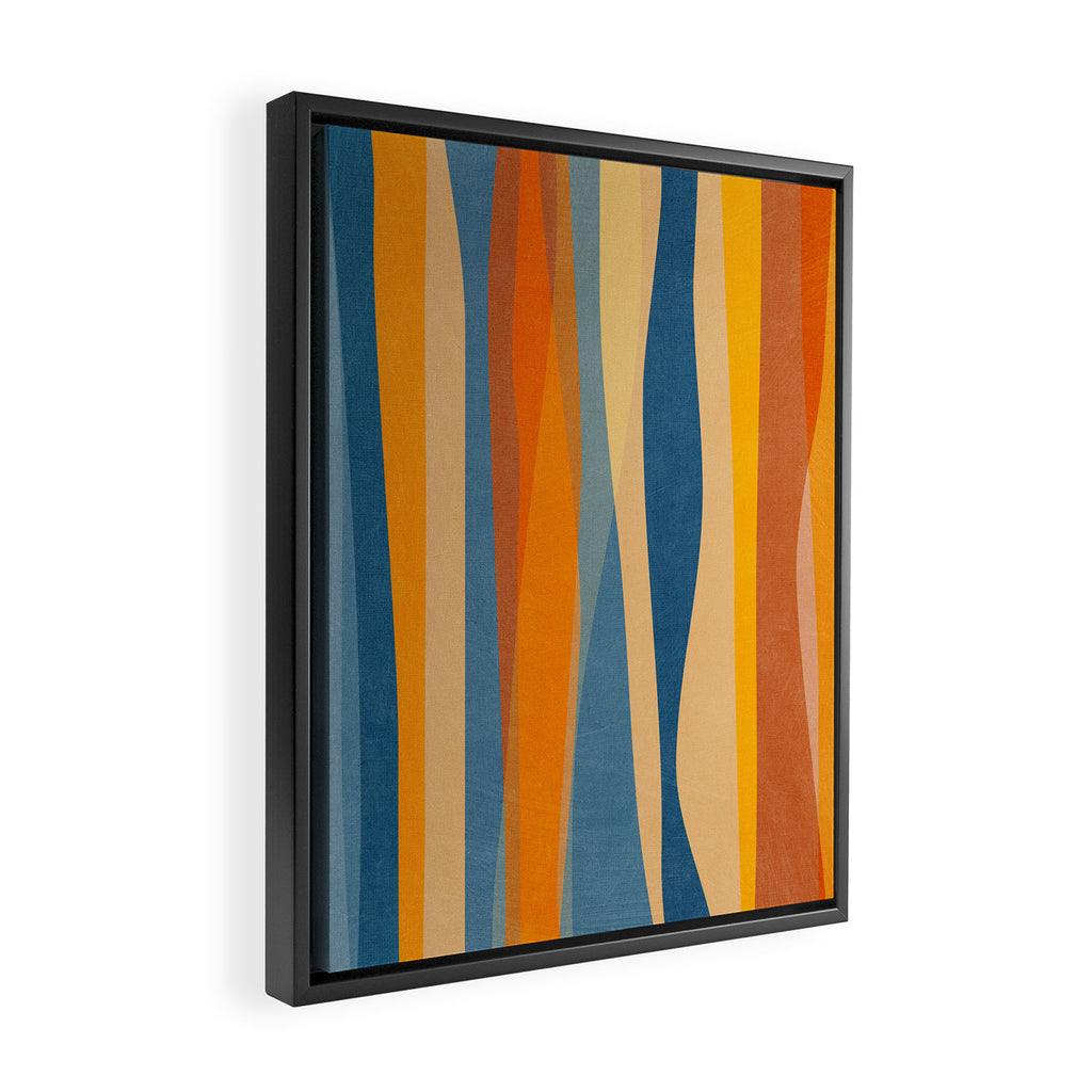 Modern Abstract Shapes Blue Orange Yellow Framed Canvas Print Gallery Image 2