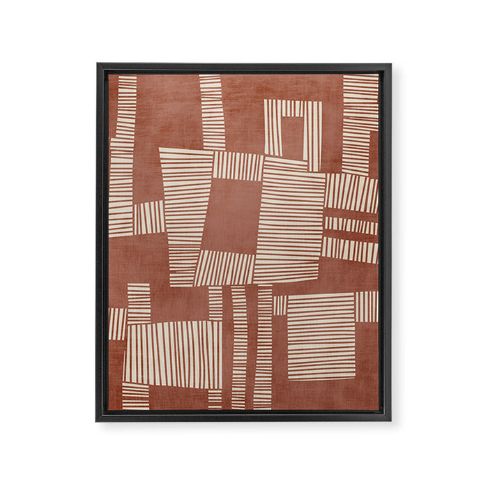Modern Abstract Terracotta Linocut Boho Art Framed Canvas Print Gallery Image 1