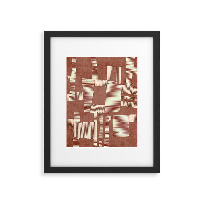 Modern Abstract Terracotta Linocut Boho Art Framed Art Print