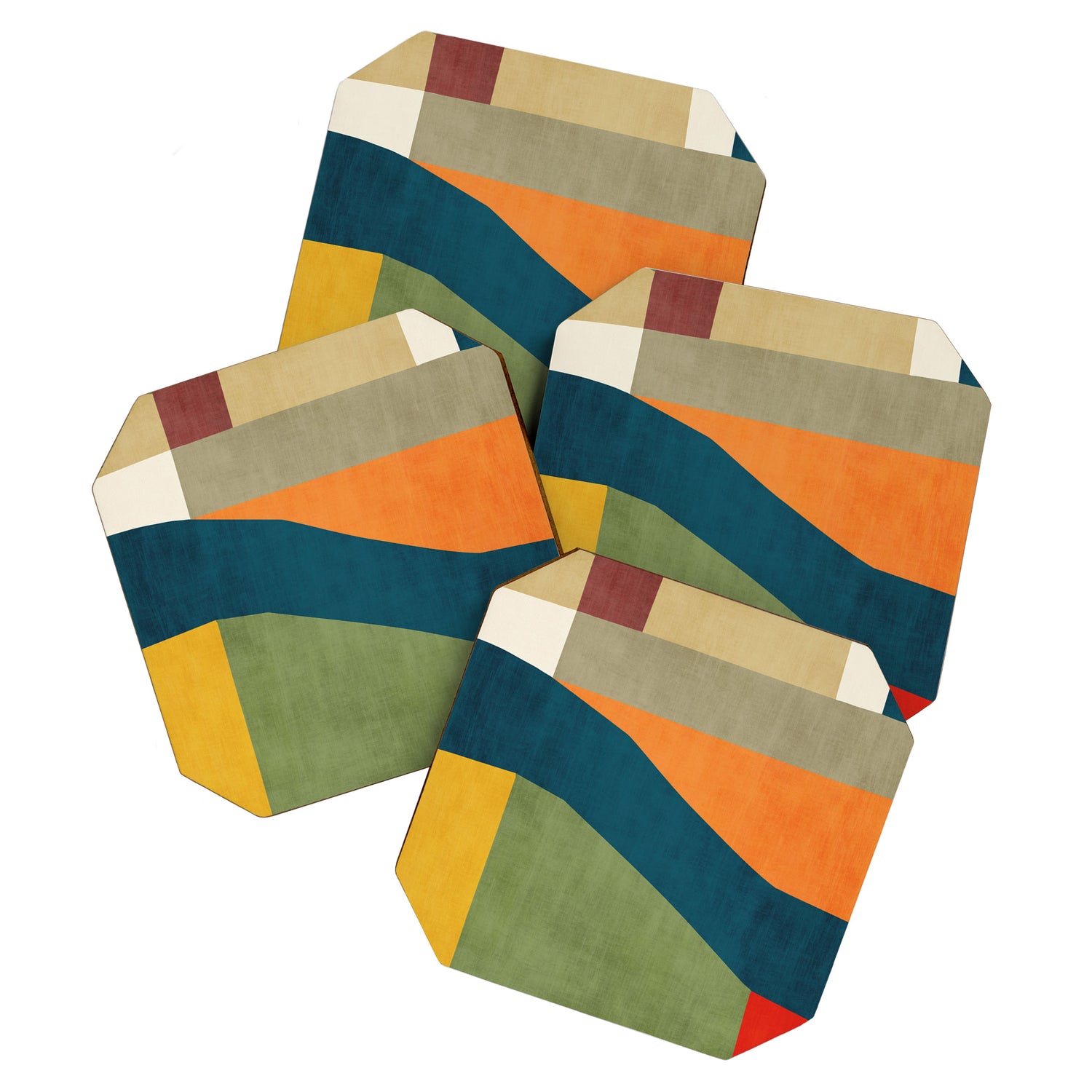 Modern Fall Abstract Artwork Green Orange Yellow Art Coaster Gallery Image 1