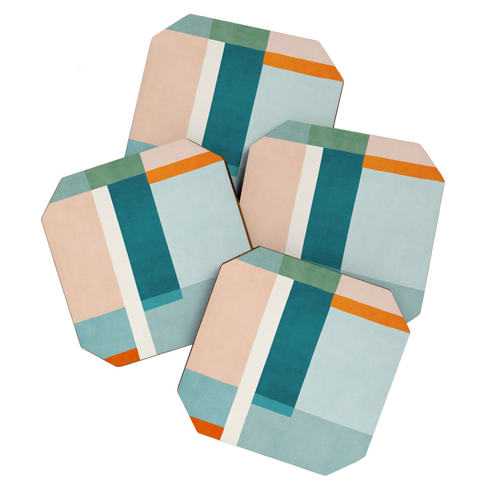 Modern Minimalism Abstract Teal Tones Artwork Coaster Gallery Image 1