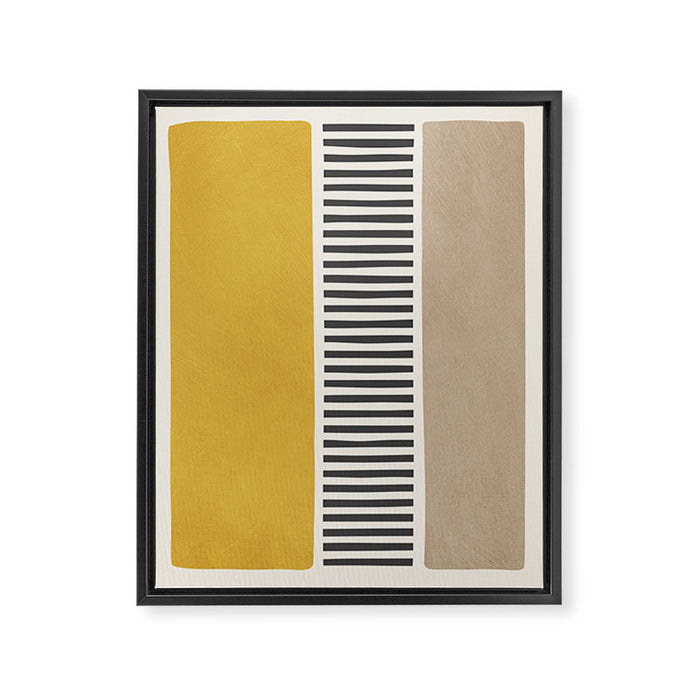 Mustard Beige Black Lines Abstract Art Framed Canvas Print Gallery Image 1