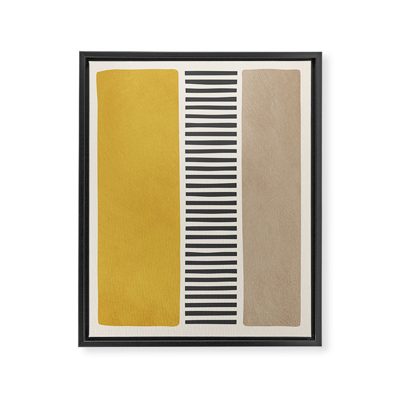 Mustard Beige Black Lines Abstract Art Framed Canvas Print Gallery Image 6