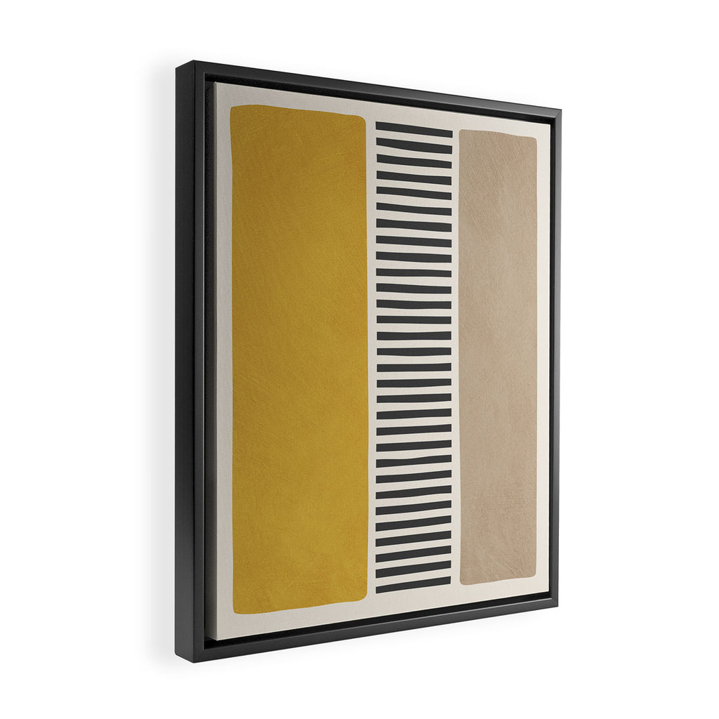 Mustard Beige Black Lines Abstract Art Framed Canvas Print Gallery Image 2