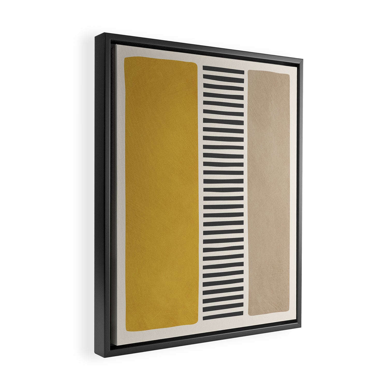 Mustard Beige Black Lines Abstract Art Framed Canvas Print Gallery Image 2