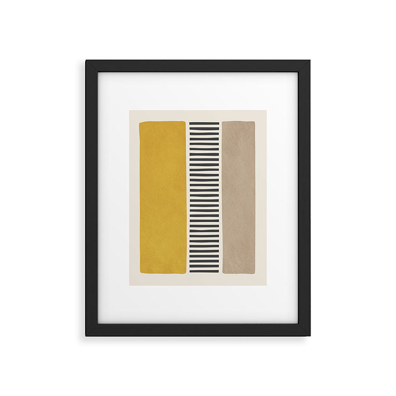 Mustard Beige Black Lines Abstract Art Framed Art Print Gallery Image 5