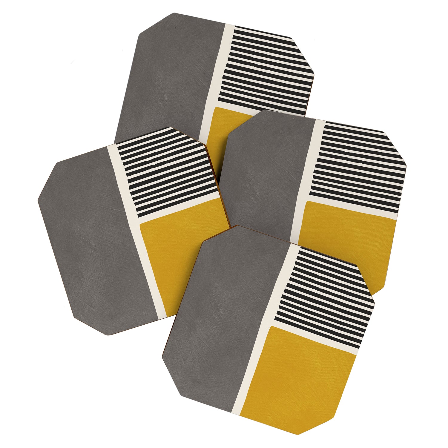 Mustard Gray and Black Lines Coaster Gallery Image 1