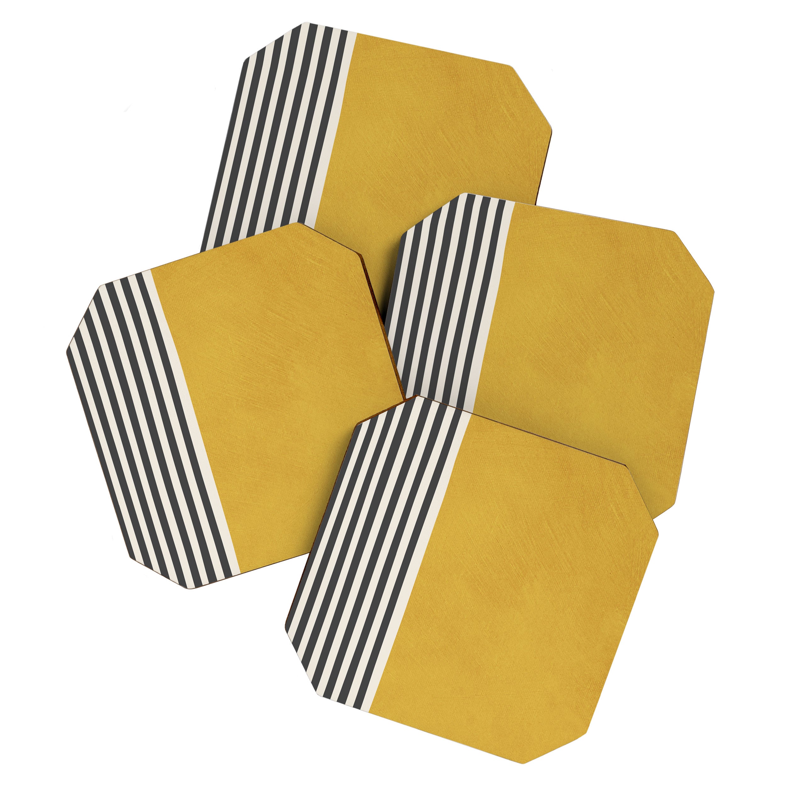 Mustard Yellow Black Lines Abstract Art Coaster Gallery Image 1