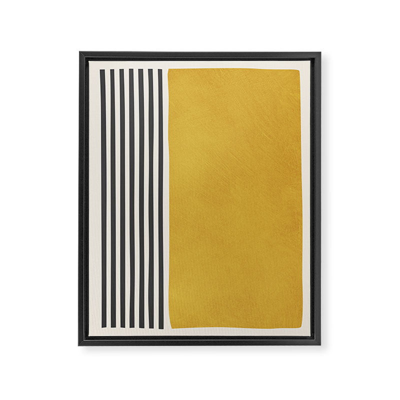 Mustard Yellow Black Lines Abstract Art Framed Canvas Print Gallery Image 6