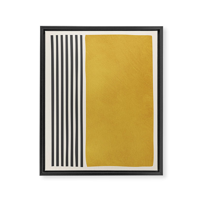 Mustard Yellow Black Lines Abstract Art Framed Canvas Print Gallery Image 1